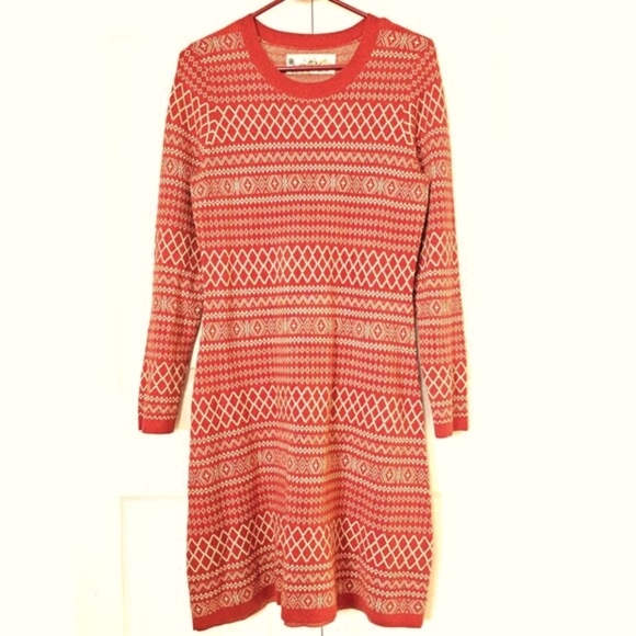 Aventura Orange Sweater Dress Medium Fall Autumn Argyle Warm‎ Winter Knee-Length - Picture 1 of 7